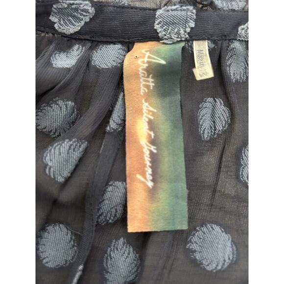 ARATTA Silent Journey Black Gray Sheer Chiffon Top Gold Beaded Tassel Top Medium - Picture 7 of 7